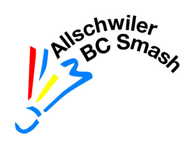 In Allschwil (4123, Kanton Baselland) zeigt das grafische Logo des Allschwiler Badminton Club Smash einen stilisierten Federball in kräftigen Farben.