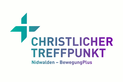 Das Logo des Christlichen Treffpunkts Nidwalden aus Stansstad (6362, Kanton Nidwalden) zeigt ein stilisiertes Kreuz in Türkis sowie den Schriftzug Christlicher Treffpunkt Nidwalden BewegungPlus in einem Farbverlauf.