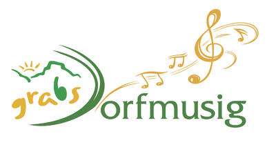 Ein farbiges Vereinslogo mit musikalischen Noten und stilisierter Landschaft steht fuer eine Musikgemeinschaft in Grabs (9470, Kanton St. Gallen).