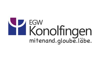 Das Logo des EGW – Evangelisches Gemeinschaftswerk Konolfingen aus Konolfingen (3510, Kanton Bern) zeigt ein blau-violettes Symbol sowie den Schriftzug «EGW Konolfingen» mit dem Leitsatz «mitenand. glaube. läbe.».
