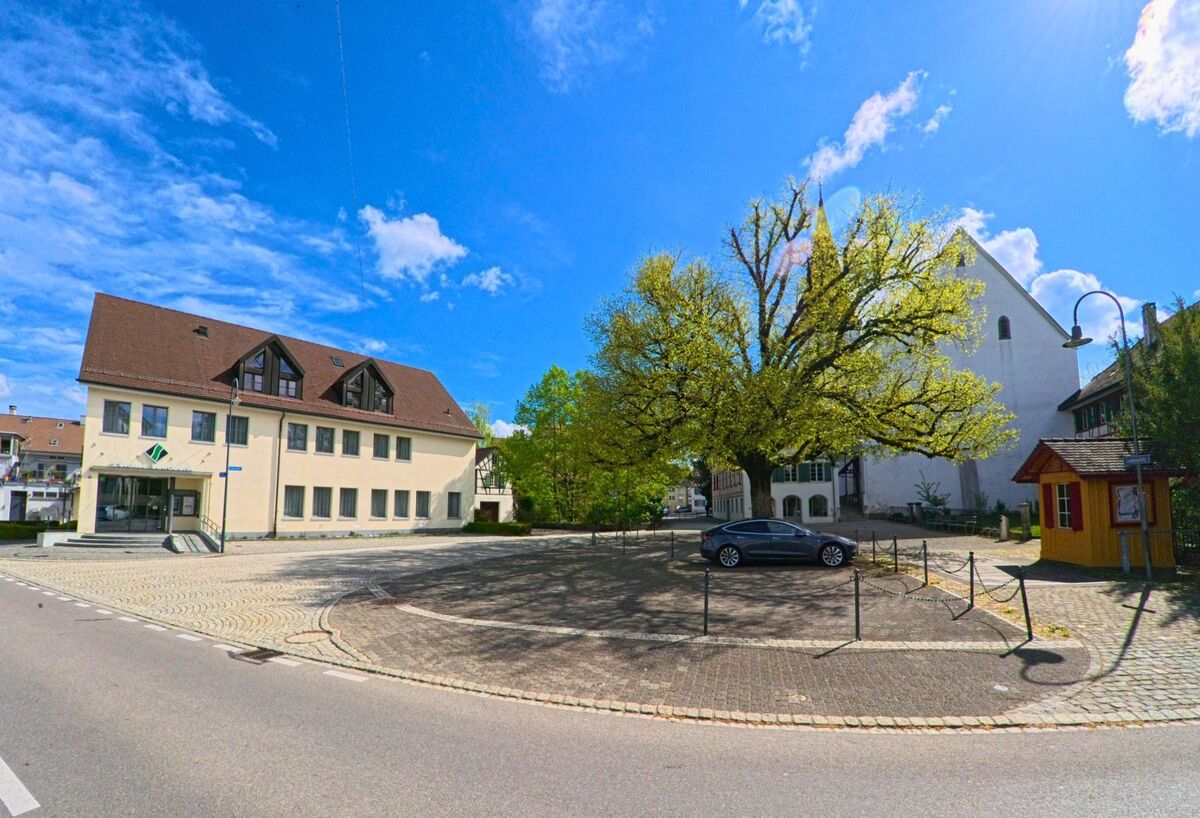 In Elgg, PLZ 8353 im Kanton Zürich, liegt ein gepflasterter Platz mit einem grossen Baum zwischen Gemeindehaus, Kirche und weiteren historischen Gebäuden.