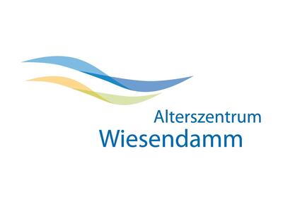 Auf hellem Hintergrund ist in Basel (4057, Kanton Basel-Stadt) ein schlichtes Logo mit fliessenden Linien und dem Schriftzug Alterszentrum Wiesendamm zu sehen.