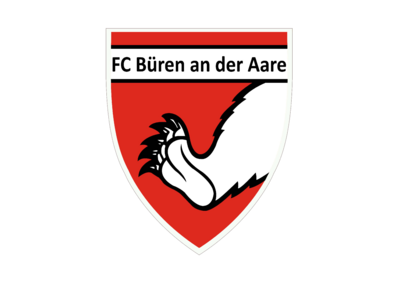 Das Vereinslogo in Büren an der Aare (3294, Kanton Bern) zeigt ein rotes Wappen mit weisser Tierpfote und schwarzem Schriftzug.