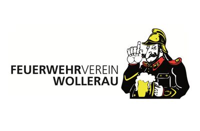 Das Logo des Feuerwehrvereins Wollerau zeigt eine historische Feuerwehrfigur mit Helm und Bierkrug und steht für Kameradschaft und Vereinsleben in Wollerau (Kanton Schwyz).