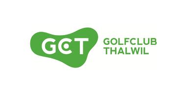 Das Logo des Golfclubs zeigt in Thalwil (8800, Kanton Zürich) einen grünen Schriftzug mit stilisierter Fläche auf hellem Hintergrund.