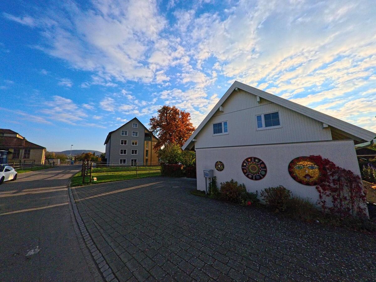Ein freistehendes Wohnhaus liegt an einer offenen Quartierstrasse in Hallau (8215, Kanton Schaffhausen).