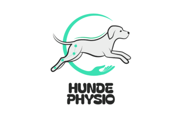 Das Logo der Hundeschule Wolfschool und Hundephysio in Dübendorf (8600, Kanton Zürich) zeigt einen springenden Hund über einer stilisierten Hand mit grünem Bogen.