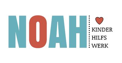 In Pratteln (4133, Kanton Baselland) ist das farbige Logo des Kinderhilfswerks NOAH mit grossen Buchstaben und einem Herzsymbol auf hellem Hintergrund dargestellt.