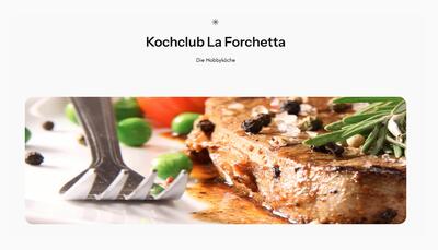 Auf einem Teller mit gebratenem Fleisch und Gewuerzen liegt eine Gabel, waehrend das Bild den Kochclub La Forchetta aus Herisau (9100, Kanton Appenzell Ausserrhoden) symbolisch darstellt.