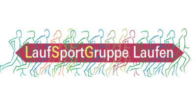 In Laufen (4242, Kanton Baselland) zeigt das Logo der LaufSportGruppe farbige Silhouetten von laufenden Personen auf dunklem Hintergrund mit hervorgehobenem Vereinsnamen.
