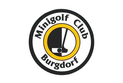 Ein rundes Logo mit Schriftzug und stilisiertem Schlaeger und Ball steht fuer einen Minigolfverein in Burgdorf (3401, Kanton Bern).