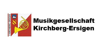 Ein Logo mit Wappen und Blechblasinstrument steht fuer einen Musikverein in Kirchberg (3422, Kanton St Gallen).