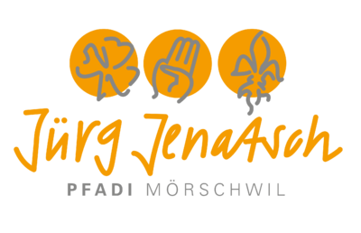 Das Vereinslogo der Pfadi Jürg Jenatsch aus Mörschwil (9402, Kanton St. Gallen) zeigt stilisierte Symbole über einem markanten Schriftzug auf dunklem Hintergrund.