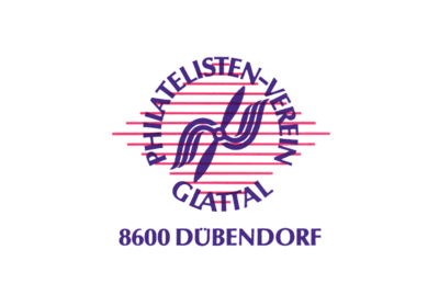 Das Logo des Philatelisten-Vereins Glattal ist in Dübendorf 8600 im Kanton Zurich mit stilisiertem Propeller und Schriftzug auf hellem Hintergrund dargestellt.