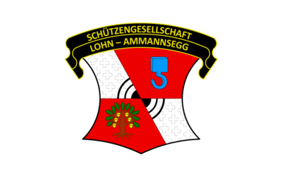 Das Vereinswappen mit Schildform, Zielscheibe und Symbolen repraesentiert die Schuetzengesellschaft in Lohn-Ammannsegg (4573, Kanton Solothurn).