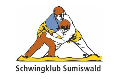 Ein Logo mit zwei Schwingern in Aktion auf hellem Hintergrund steht fuer einen Schwingverein in Sumiswald (3454, Kanton Bern).