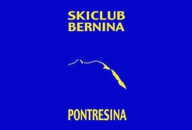 Das Logo des Skiclubs Bernina Pontresina aus Pontresina (7504, Kanton Graubünden) zeigt auf blauem Hintergrund den gelben Schriftzug «Skiclub Bernina Pontresina» sowie eine stilisierte Berg- und Skispur.