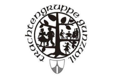 Das schwarz-weisse Logo der Trachtengruppe Gunzwil zeigt in Beromünster (6215, Kanton Luzern) einen stilisierten Baum mit Figuren in traditioneller Kleidung.