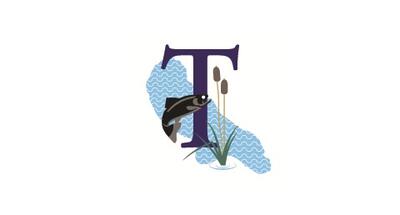 Das Logo des Türlersee Schutzverbands ist in Hausen am Albis 8915 im Kanton Zurich mit Fisch, Schilf und stilisiertem Gewaesser auf hellem Hintergrund dargestellt.