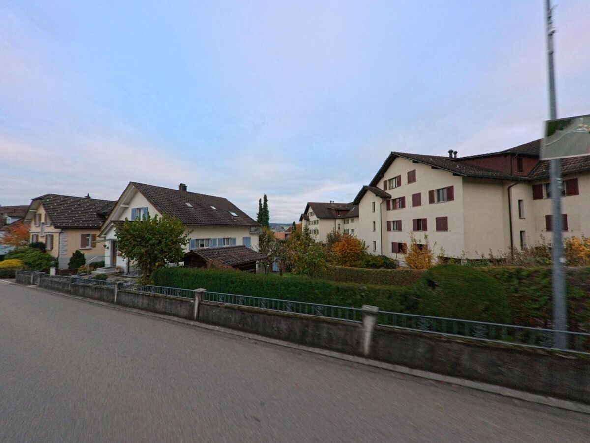 Mehrere Wohnhaeuser mit Gaerten und herbstlicher Bepflanzung reihen sich entlang einer Quartierstrasse in Wilen (9535, Kanton Thurgau) und vermitteln ein ruhiges Wohnumfeld.