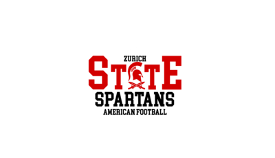 Auf schwarzem Hintergrund ist das Logo der Zurich State Spartans zu sehen, das mit roten Buchstaben und einem Spartanerhelm auf die Sportorganisation in Dübendorf (8602, Kanton Zurich) verweist.